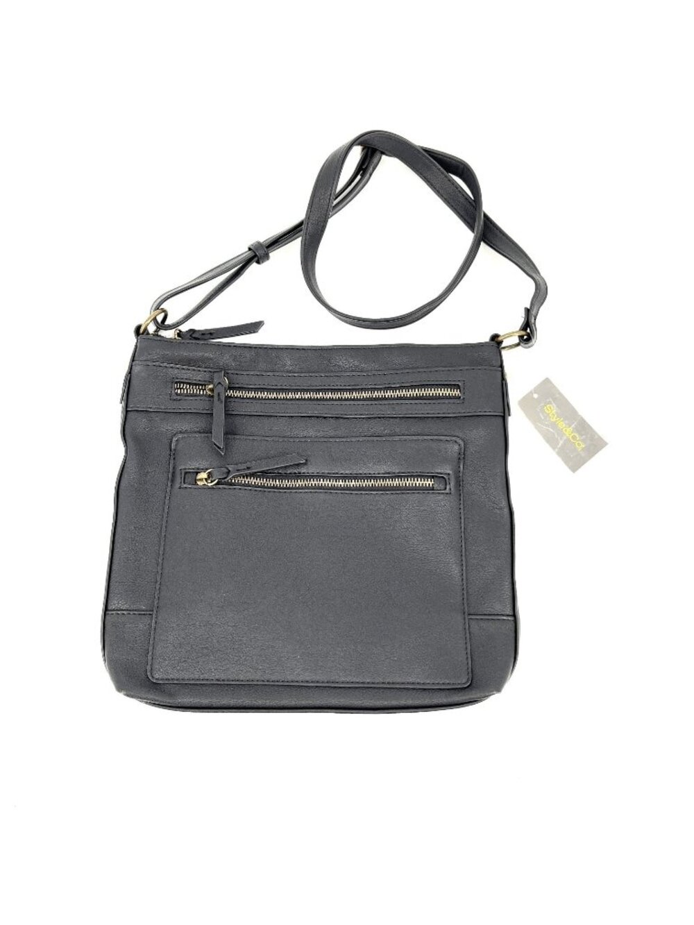 Style & Co Hudsonn Medium Crossbody Bag Black Faux Leather Zip Pocket Purse